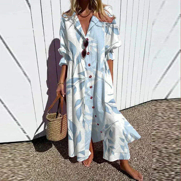 Women's elegant floral bohemian maxi dress. A comfortable, flowing summer fashion piece for any occasion.