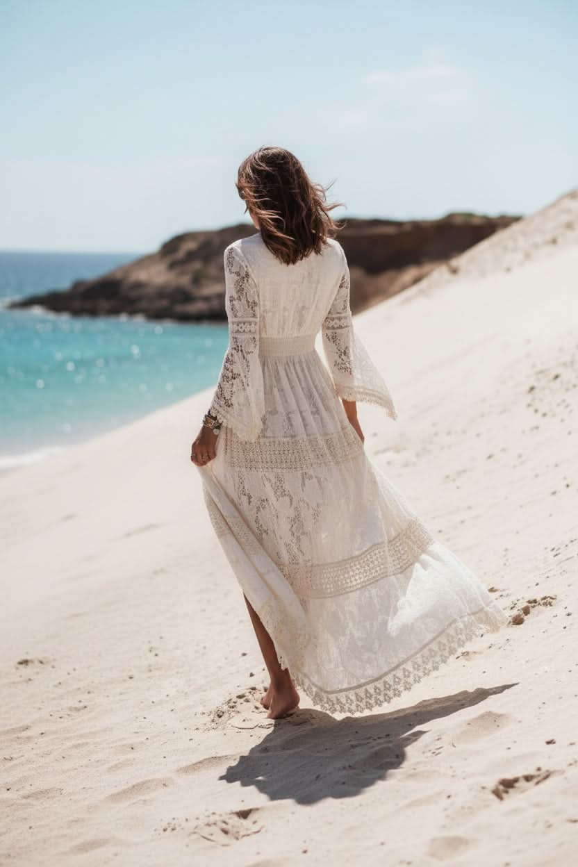 Versatile women's flowing V-neck maxi dress, great as a casual summer dress or elegant vacation attire.