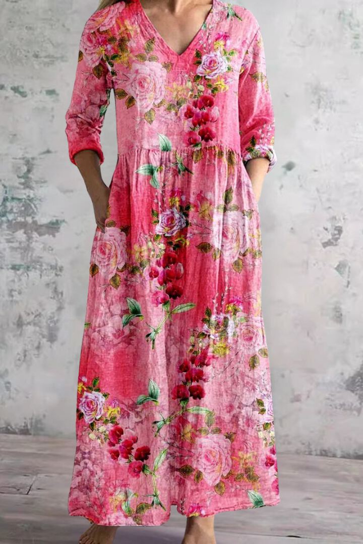 Comfortable women's maxi dress. Flowing lightweight design, ideal for spring, summer, travel, and casual everyday wear.