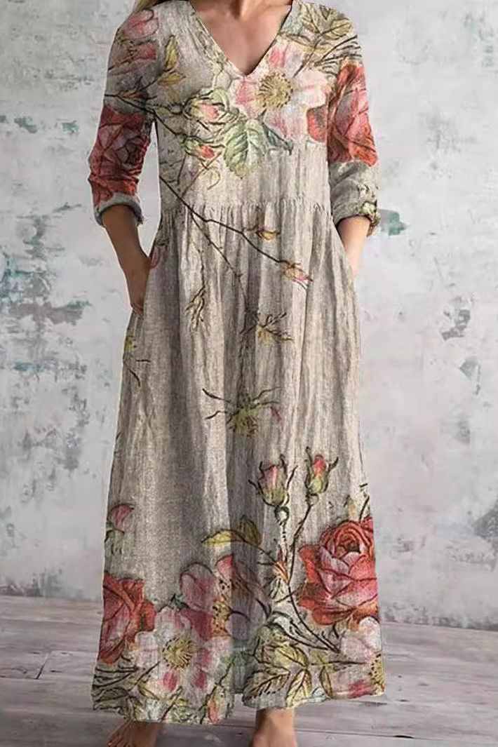 Lightweight women's maxi dress. Comfortable, flowing design for spring, summer, or travel. Everyday elegant wear.
