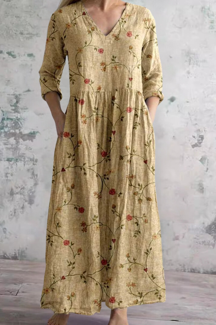 Everyday women's flowing maxi dress. Lightweight, comfortable, ideal for spring, summer, travel, and casual elegance.