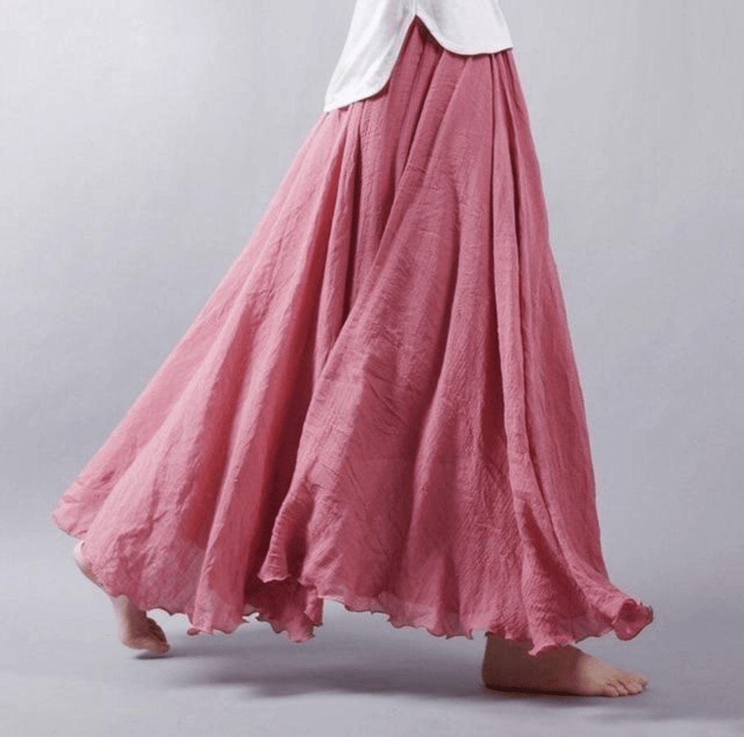 Stylish women's flowy A-line maxi skirt in a summer print, perfect for beach holidays, casual, and comfortable.