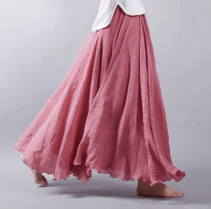 Stylish women's flowy A-line maxi skirt in a summer print, perfect for beach holidays, casual, and comfortable.