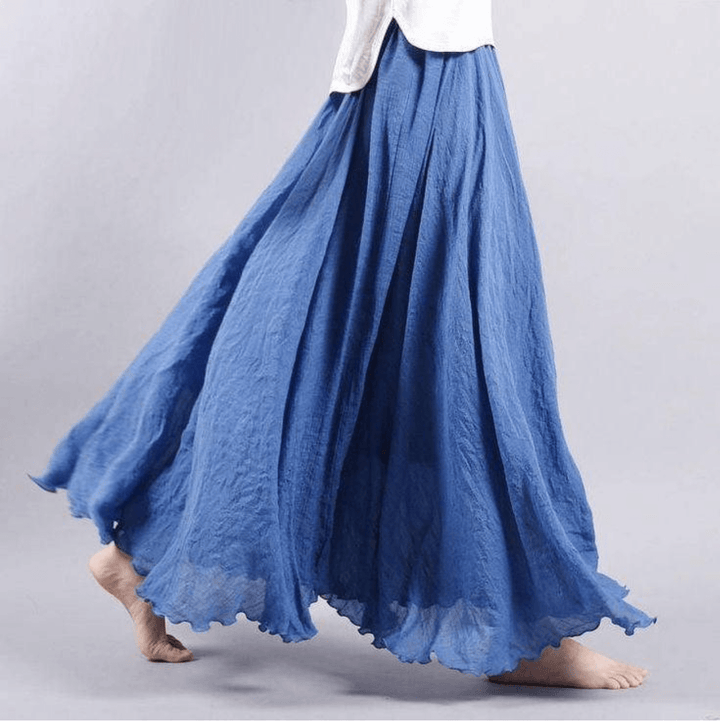 Lightweight women's flowy A-line maxi skirt, designed for summer beachwear & comfortable, loose-fit fashion.