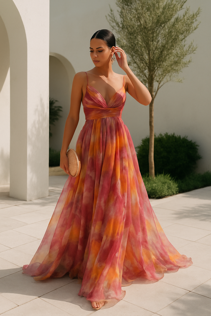 Women's flowy floral print maxi dress. Perfect for summer and spring fashion.