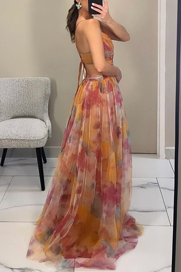 Boho-chic floral print maxi dress for women. Flowy, comfortable, and elegant for summer outings.