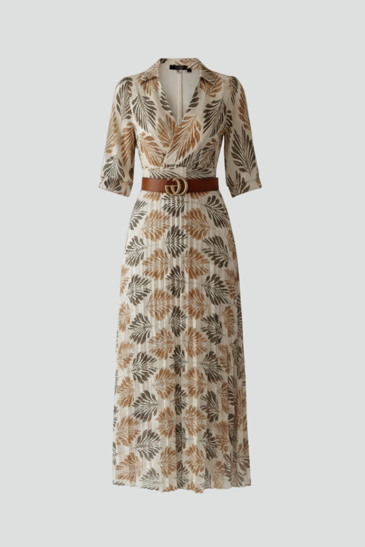 Women's flowy patterned maxi dress with elbow sleeves, perfect for casual spring and summer daytime wear.
