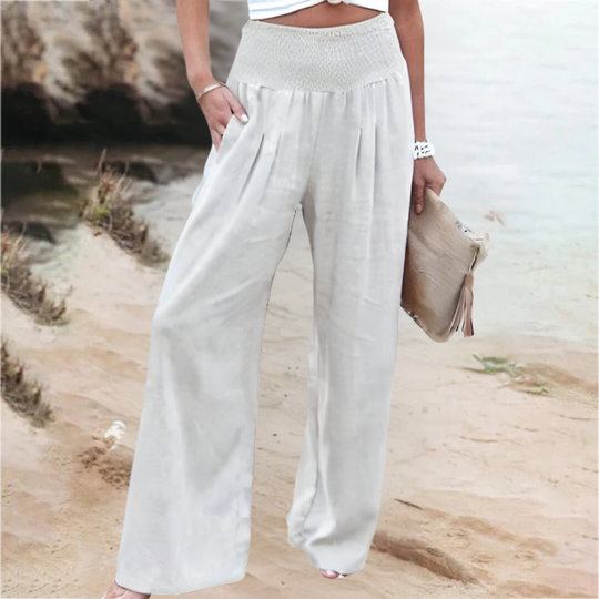 Lightweight, soft women's flowy wide leg summer pants with elastic waist for ultimate comfort and style.