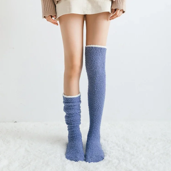 Luxurious solid color fuzzy knee high socks for women. Warm, comfortable, and cozy winter loungewear.