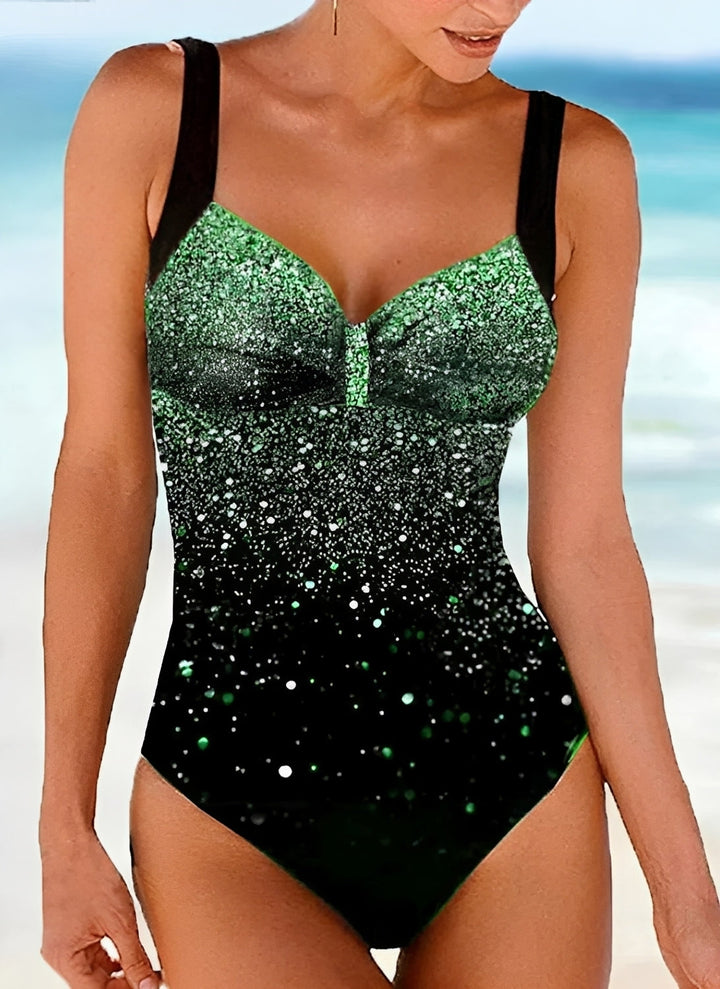 Women's glamorous glitter push-up one-piece swimsuit with a sculpting fit, perfect for beachwear and summer style.