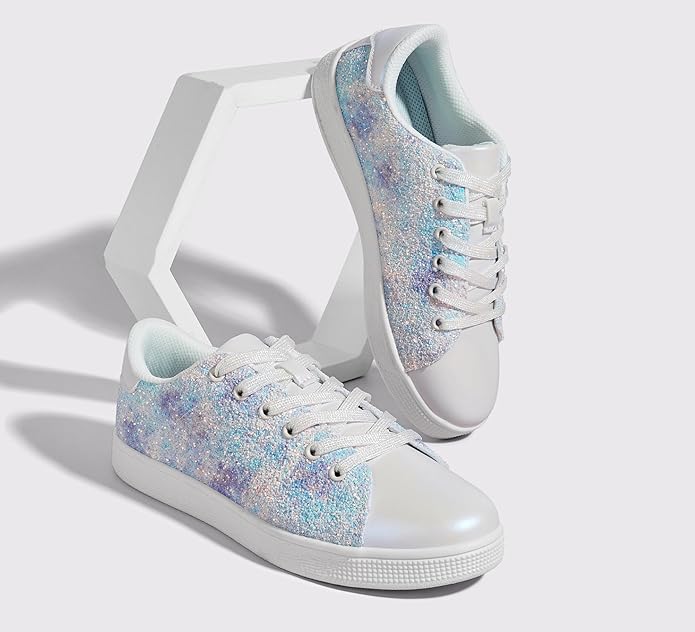 Sparkling glitter lace-up women's sneakers, perfect for adding a trendy touch to any casual outfit.