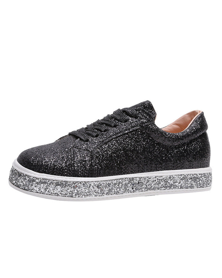 Full view of chic women's glitter platform sneakers, offering ultimate comfort and a fashionable, sparkly style.