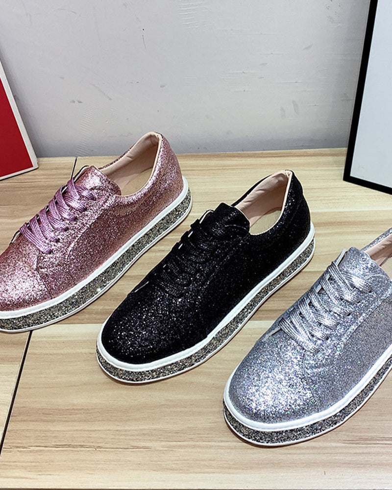 Unique women's glitter platform sneakers. Stand out with these sparkling and comfortable fashion shoes for women.