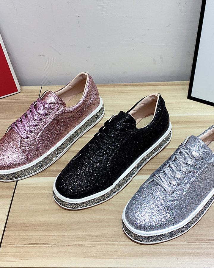 Unique women's glitter platform sneakers. Stand out with these sparkling and comfortable fashion shoes for women.
