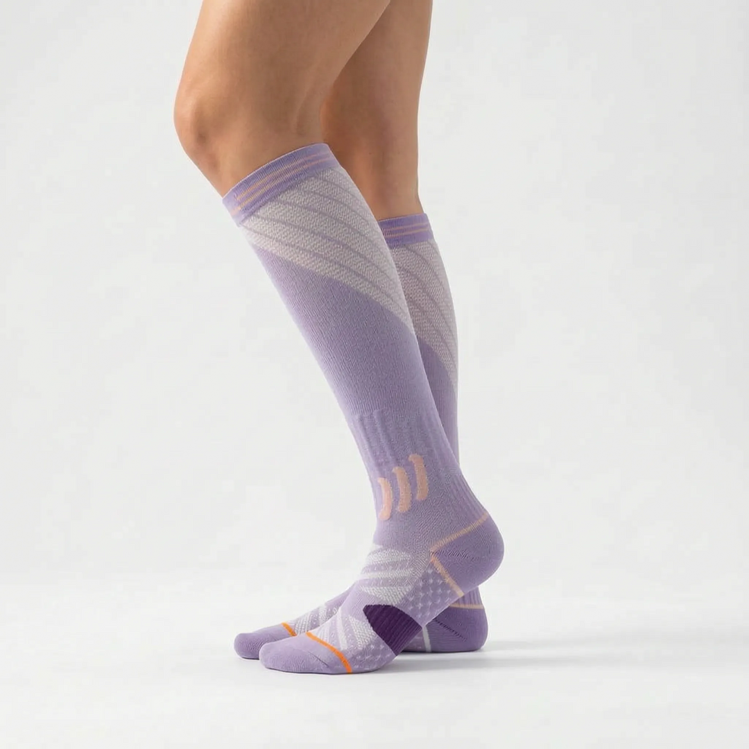 Versatile women's graduated compression knee-high socks for activewear, travel, and everyday leg support and circulation.
