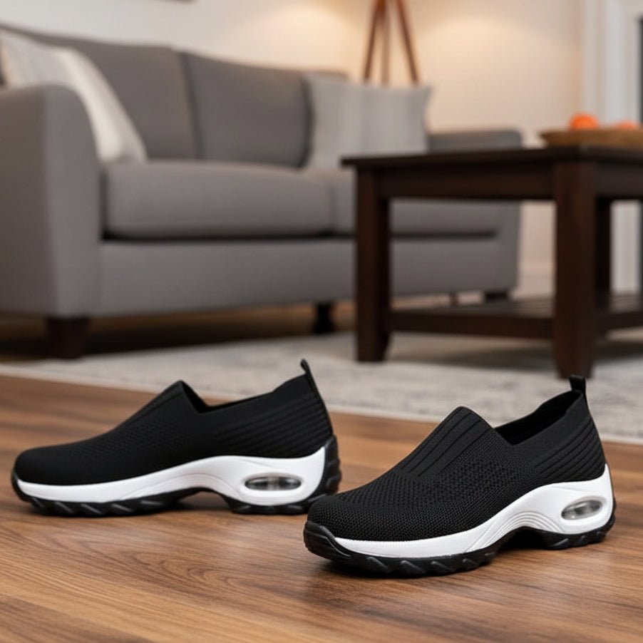 Women's gray orthopedic slip-on shoes for all-day comfort, arch support, and pain relief. Ideal for walking.
