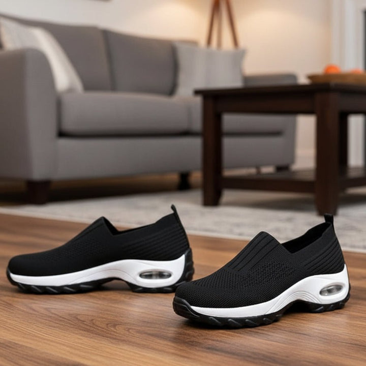 Women's gray orthopedic slip-on shoes for all-day comfort, arch support, and pain relief. Ideal for walking.
