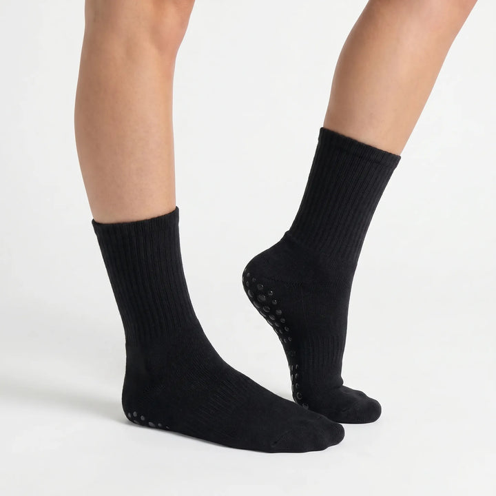 Lilac women's studio grip crew socks. Non-slip design for yoga, pilates, barre & all athletic studio workouts.