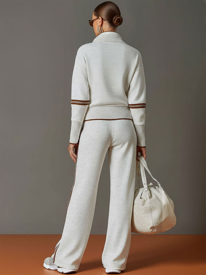 Elegant wide-leg pants, part of a women's matching two-piece outfit set, offering comfort and style.