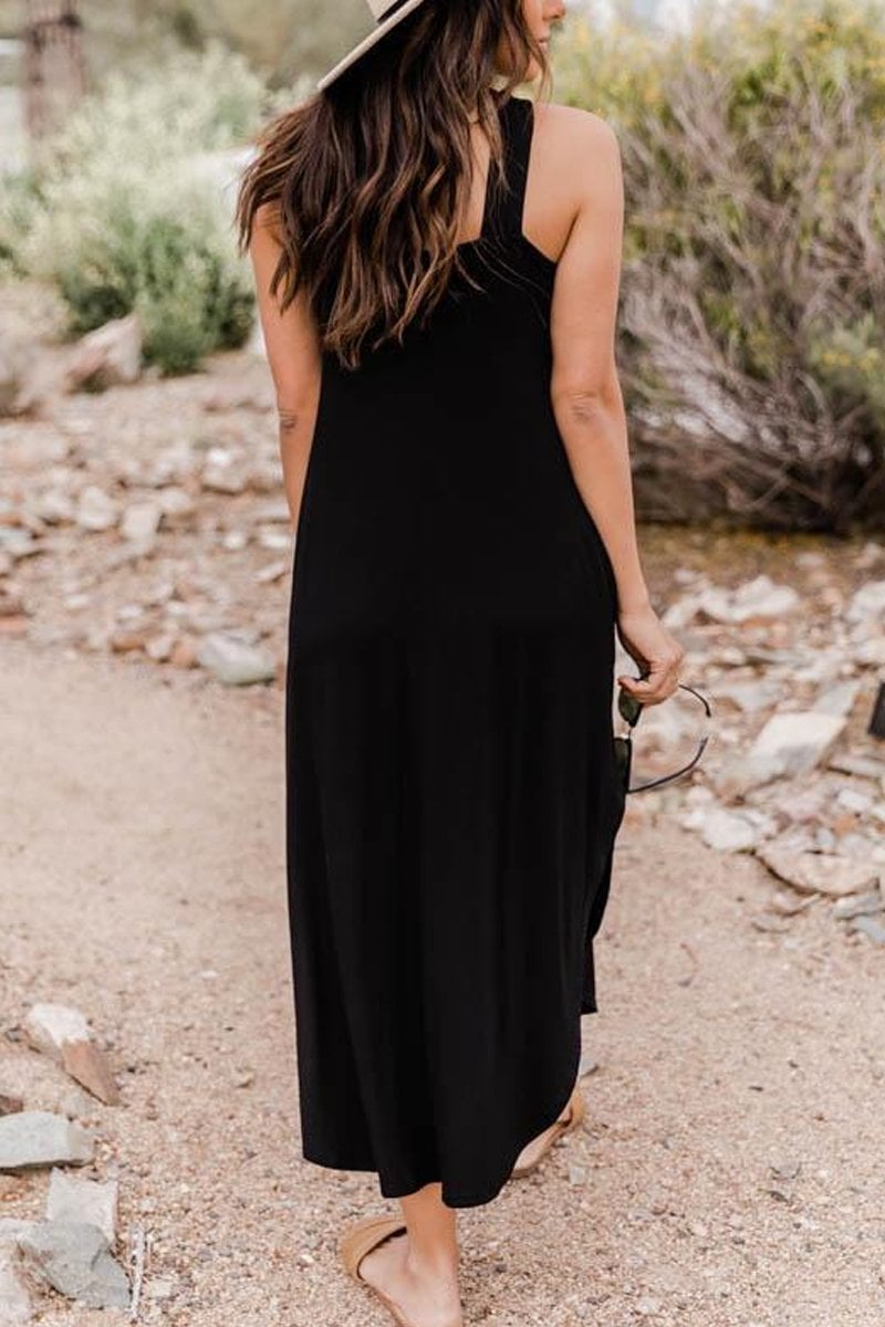 Long, elegant, flowy halter maxi dress for women, perfect for breezy summer days.