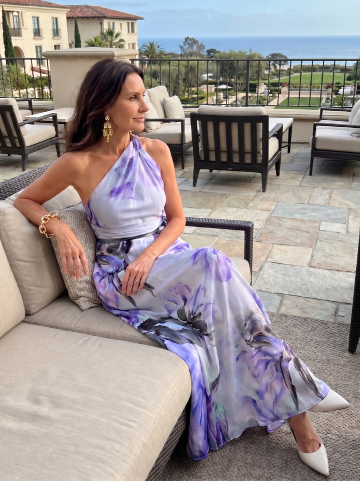 Women's flowing halter maxi dress. Elegant and comfortable, perfect for warm weather and vacation.
