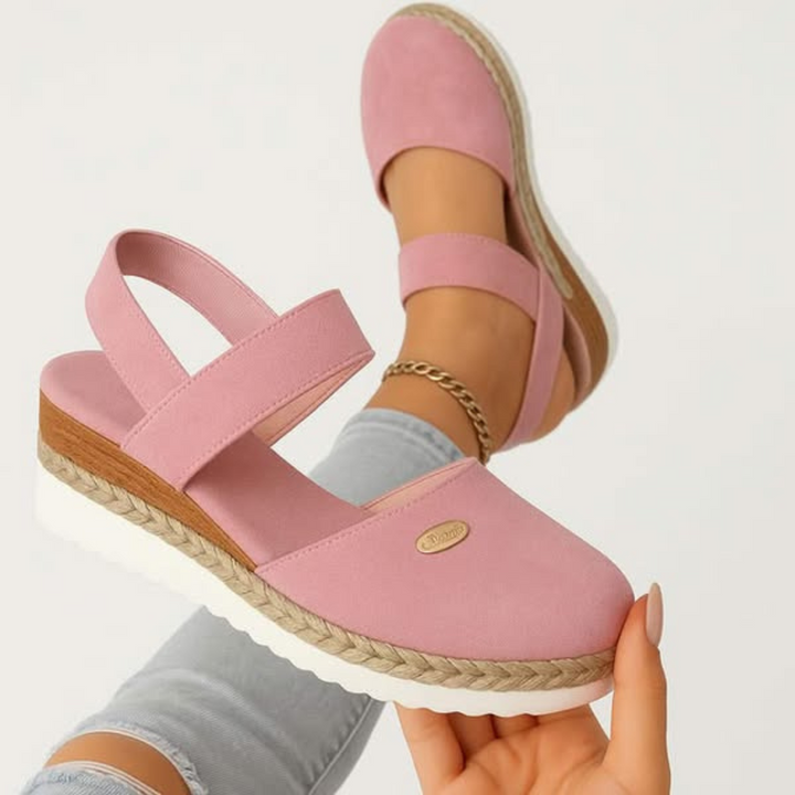 Harriet women's orthopedic slip-on sandals, cushioned for arch support, ensuring comfortable walking & pain relief.