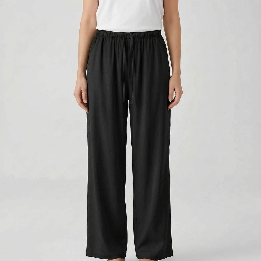 Hazel women's wide-leg summer pants, solid color, offering a relaxed fit for casual wear & travel.