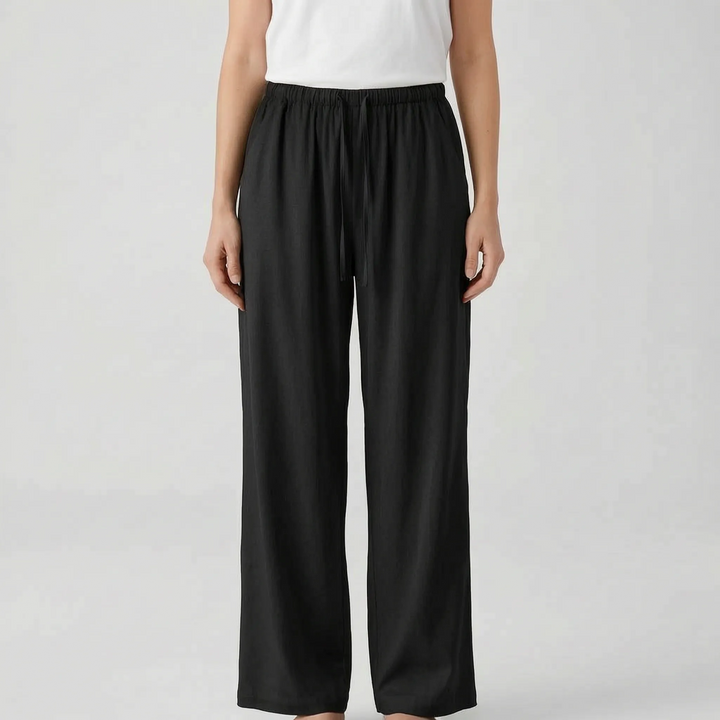 Hazel women's wide-leg summer pants, solid color, offering a relaxed fit for casual wear & travel.