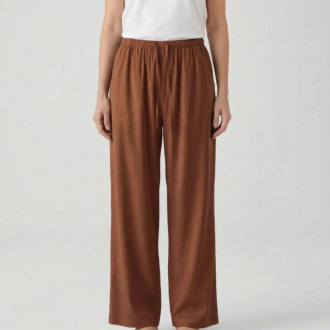 Relaxed fit wide-leg summer pants for women, offering comfortable and casual style with an adjustable waist.