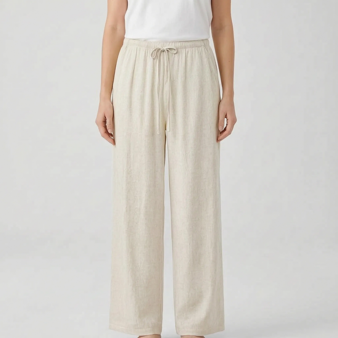Women's Hazel wide-leg summer trousers, solid color, featuring a relaxed fit & adjustable waist.