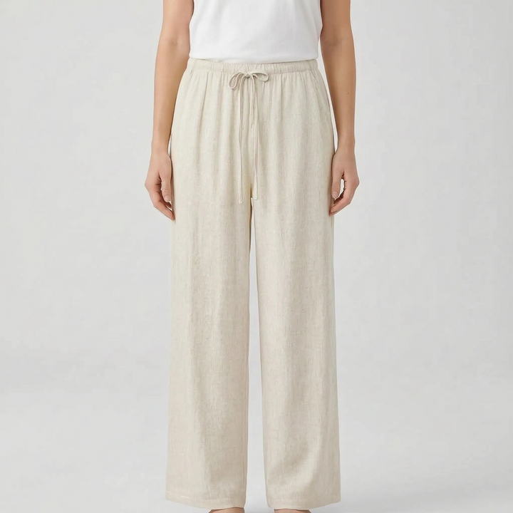 Women's Hazel wide-leg summer trousers, solid color, featuring a relaxed fit & adjustable waist.