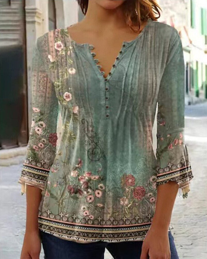 Achieve effortless style with this women's Henley blouse, featuring graceful lace long sleeves.