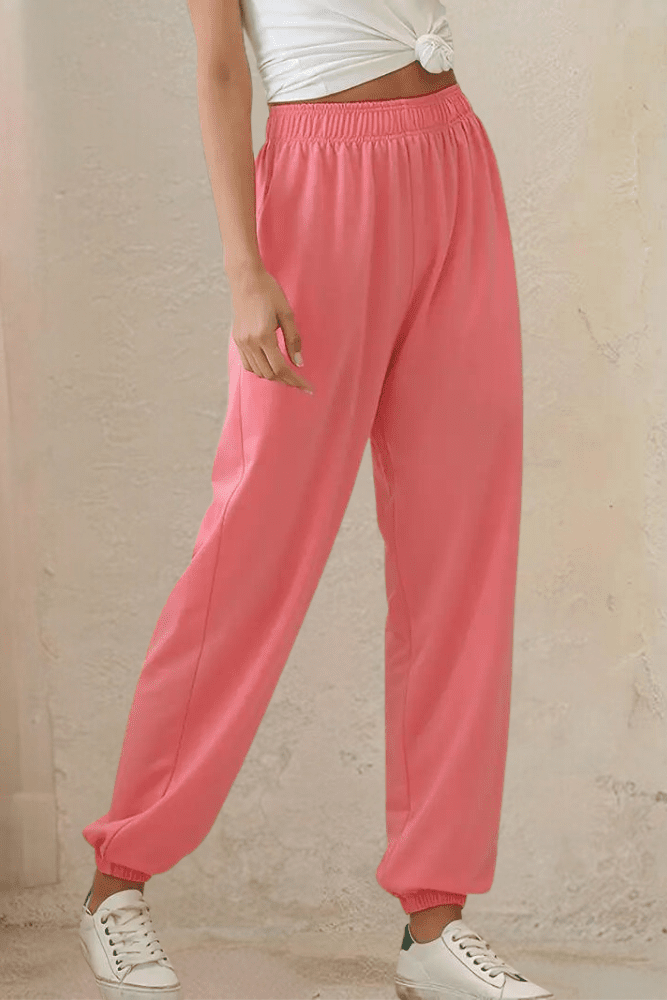 Ultra-comfortable women's high-rise joggers, soft touch fabric, ideal for relaxation and casual wear.