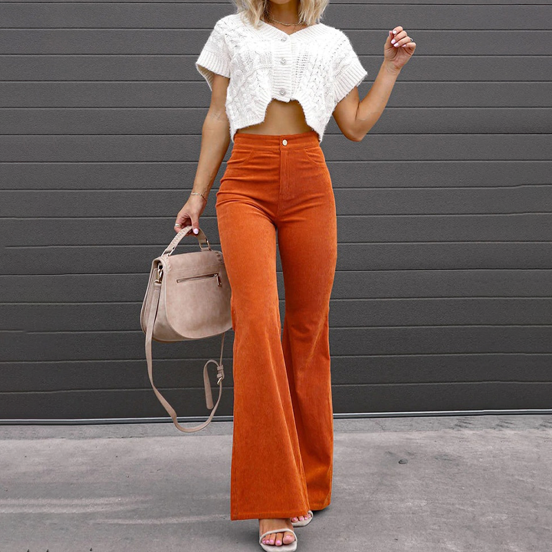Women's high-rise retro flared pants, stylish & comfortable everyday chic.
