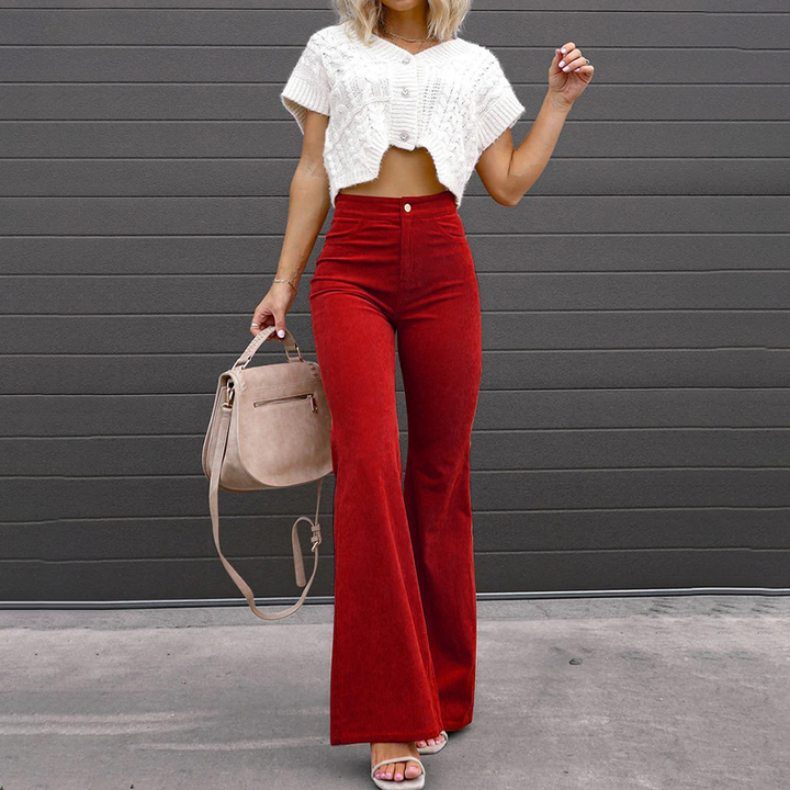 Everyday chic women's high-rise flared pants, comfortable and versatile for modern fashion.