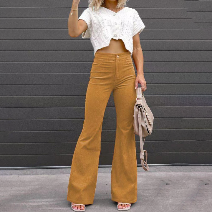 Kristin high-rise retro flared pants, a stylish addition to women's fashion apparel.