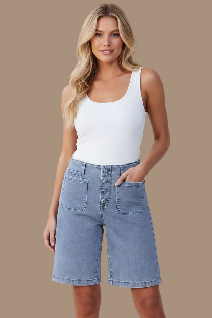 Women's high waist bermuda shorts, relaxed fit for effortless summer style.