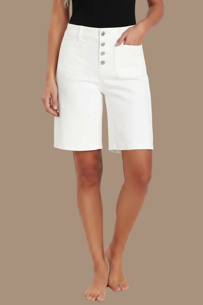 Women's relaxed fit high-waist bermuda shorts, perfect for everyday & vacation summer style.