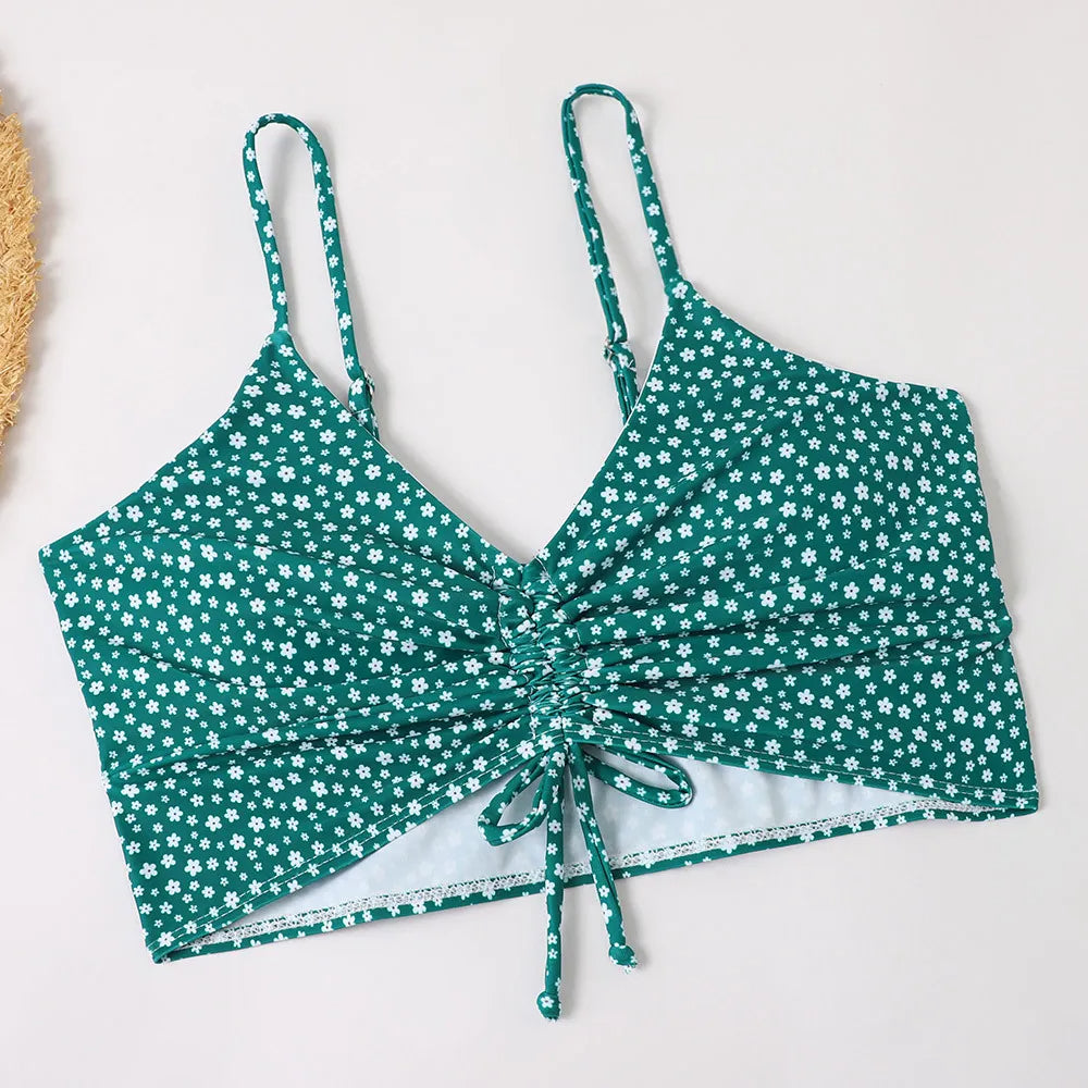 Retro-inspired high-waist floral bikini set, supportive women's swimwear for a chic beach look.