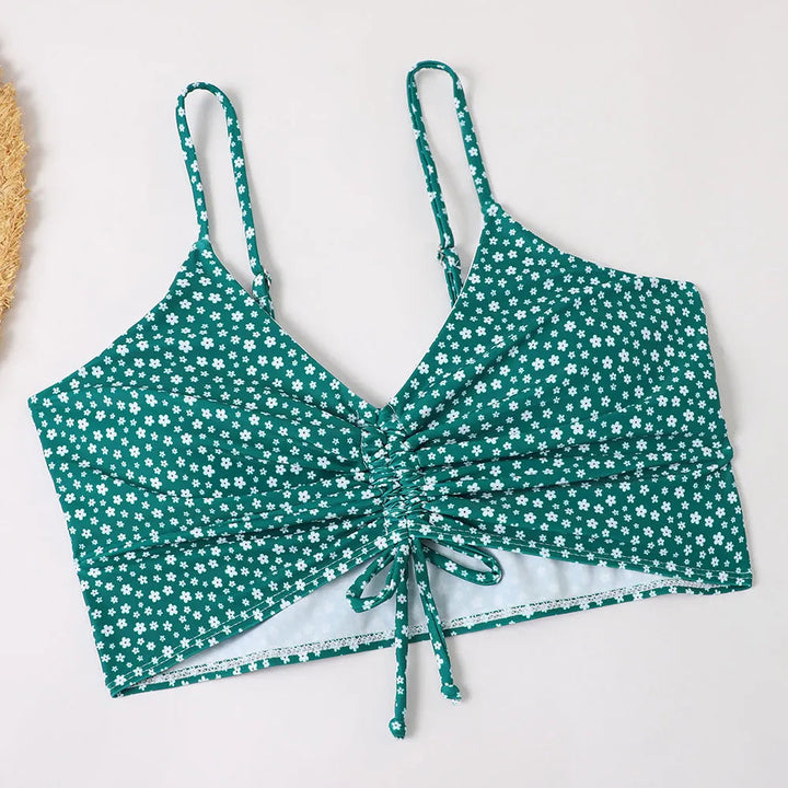 Retro-inspired high-waist floral bikini set, supportive women's swimwear for a chic beach look.