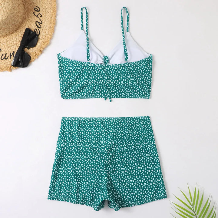 Trendy high-waist floral bikini set, new arrival supportive women's swimwear for vacation.