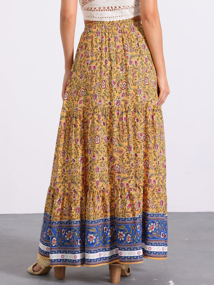 Summer-ready high waist maxi skirt for women, vibrant print and elegant flowing side slit.