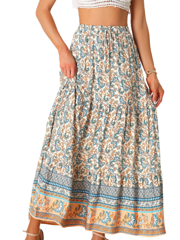 Flowing animal print maxi skirt with high waist and side slit, ideal for casual chic looks.