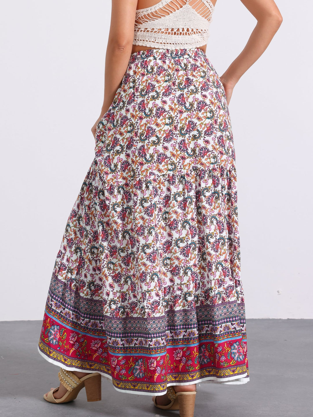 Summer fashion high waist printed maxi skirt, flowing, with a chic side slit for women.