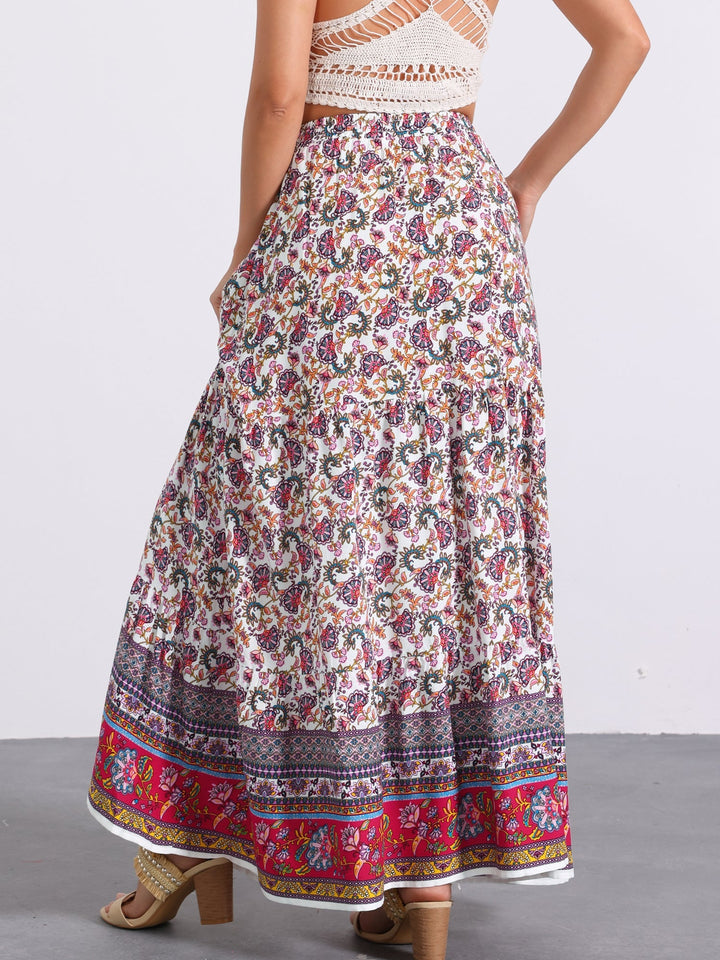Summer fashion high waist printed maxi skirt, flowing, with a chic side slit for women.