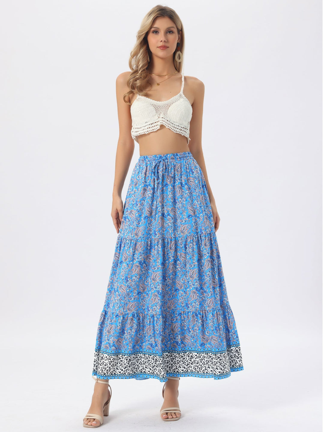 Casual chic women's high waist maxi skirt, printed, flowing, with a comfortable side slit.
