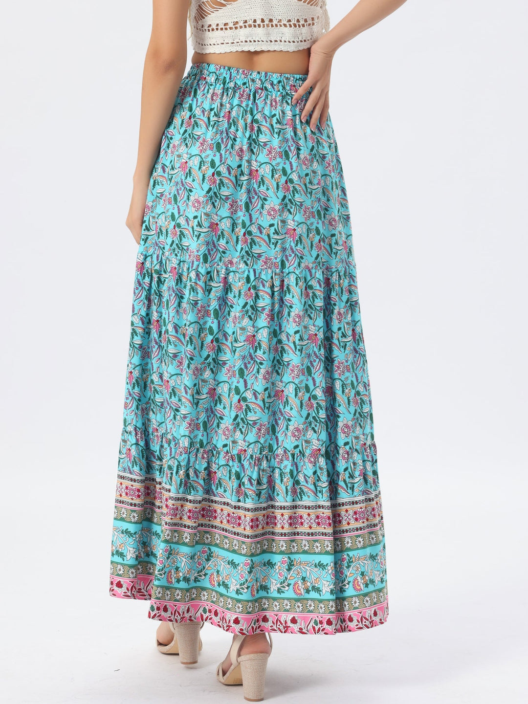 Printed high waist maxi skirt, flowing, with a side slit, a must-have for women's wardrobe.