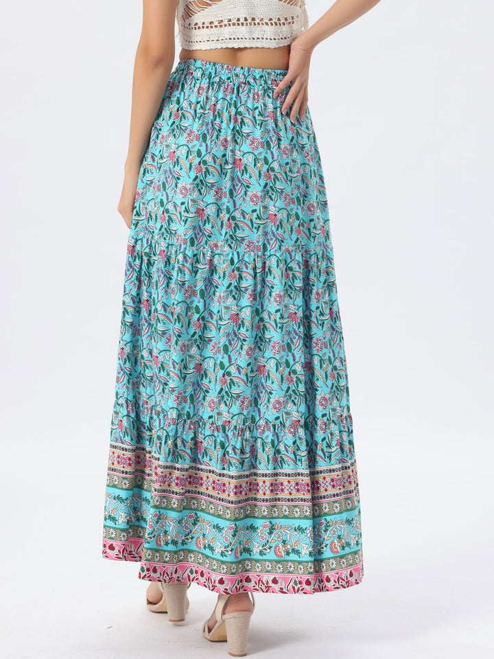 Printed high waist maxi skirt, flowing, with a side slit, a must-have for women's wardrobe.
