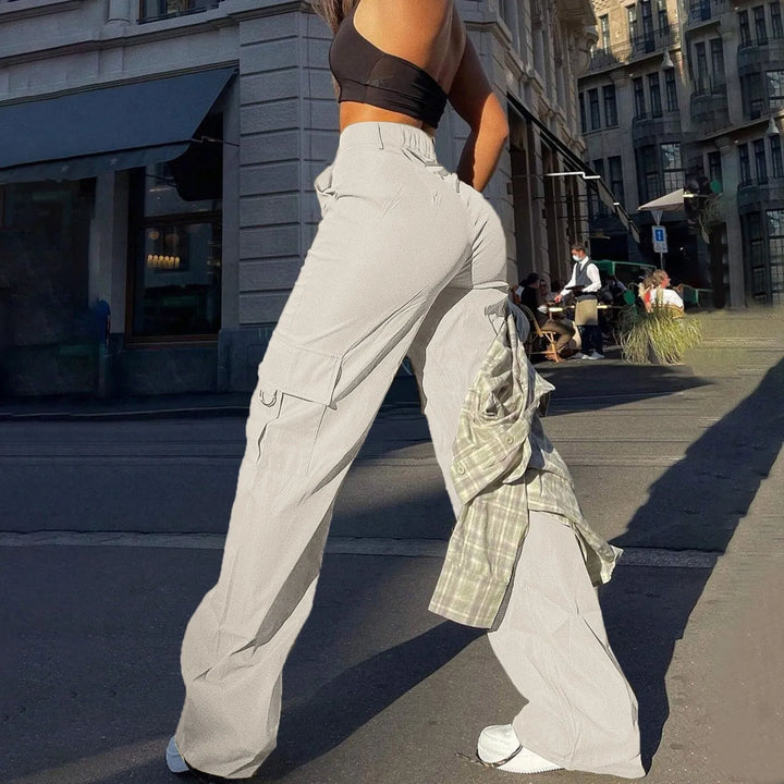 Women's high waist wide leg cargo pants, a versatile streetwear fashion bottom with functional utility pockets.