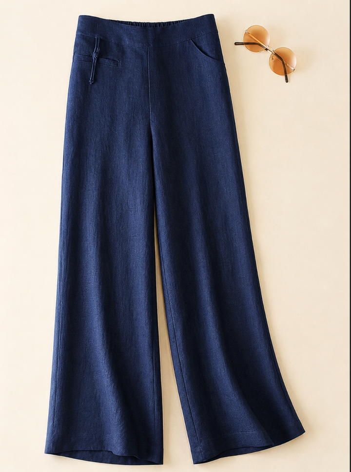 Effortless women's wide-leg pants with elastic high waist, button front & pockets. Perfect for casual summer style.